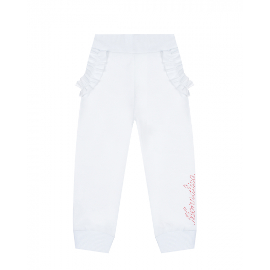 Белые спортивные брюки с рюшами Monnalisa | Фото 1