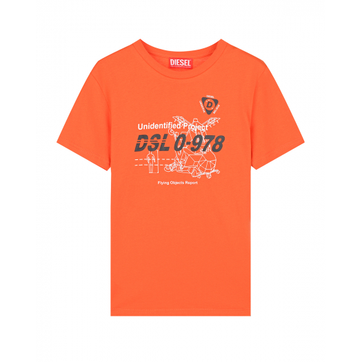 Оранжевая футболка с принтом &quot;DSL 0-978&quot; Diesel | Фото 1