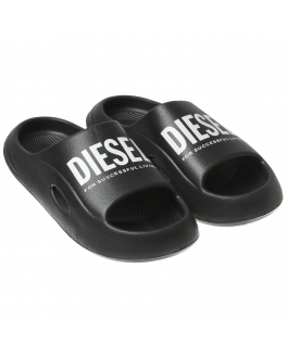 Черные шлепки с белым лого Diesel Черный, арт. BC0536 P5206 H1527 | Фото 1