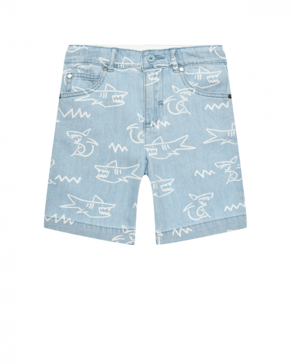 Джинсовые шорты с принтом &quot;акулы&quot; Stella McCartney | Фото 1