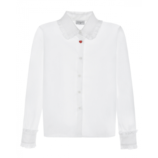 Белая рубашка с пуговицей в форме сердца Monnalisa Белый, арт. 186CAMS 6150 0099 | Фото 1