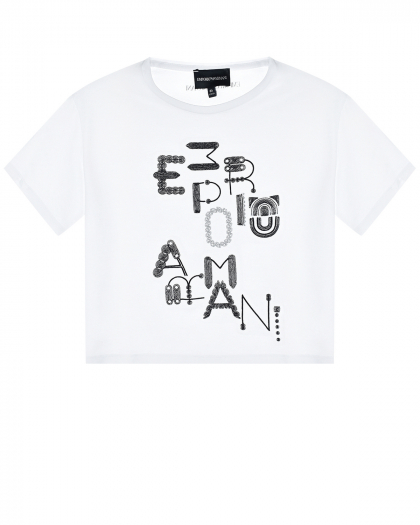 Белая футболка с серебристым логотипом Emporio Armani | Фото 1