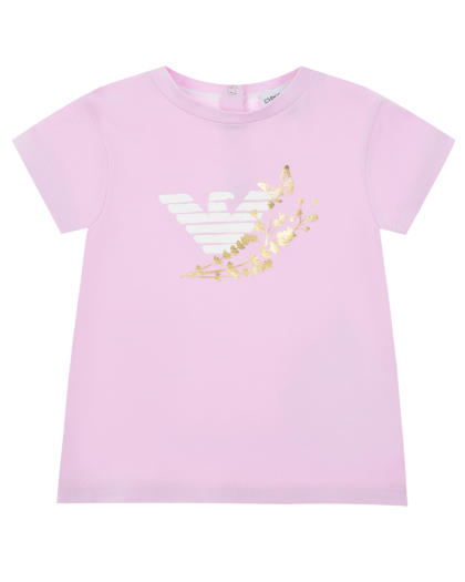 Розовая футболка с золотистым логотипом Emporio Armani | Фото 1
