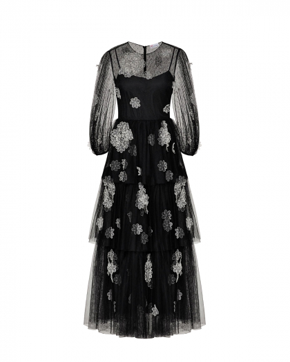 Черное платье с цветочными аппликациями  | Фото 1