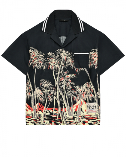 Рубашка с принтом &quot;пальмы&quot;, черная No. 21 | Фото 1