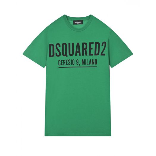 Зеленая футболка с черным лого Dsquared2 | Фото 1