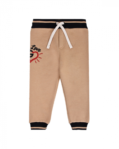 Бежевые спортивные брюки с принтом &quot;сердце&quot; Dolce&Gabbana | Фото 1