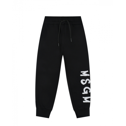Черные спортивные брюки с белым лого MSGM | Фото 1