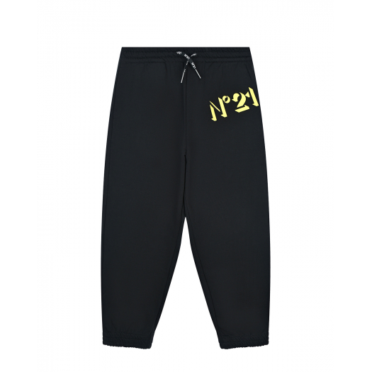 Черные спортивные брюки с желтым логотипом No. 21 | Фото 1