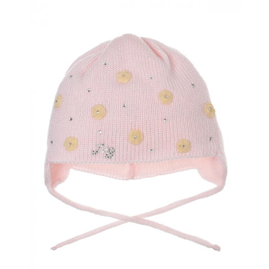 Розовая шапка с цветочной вышивкой Joli Bebe | Фото 1