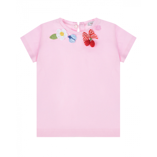 Розовая футболка с аппликациями Monnalisa | Фото 1