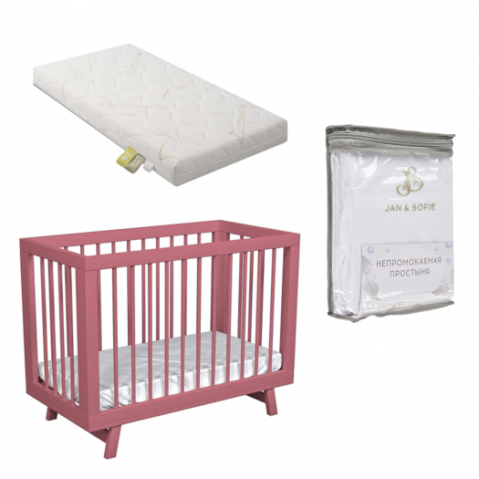 Кроватка для новорожденного Aria Antique Pink с маятником, простынями и матрасам Lilla | Фото 1