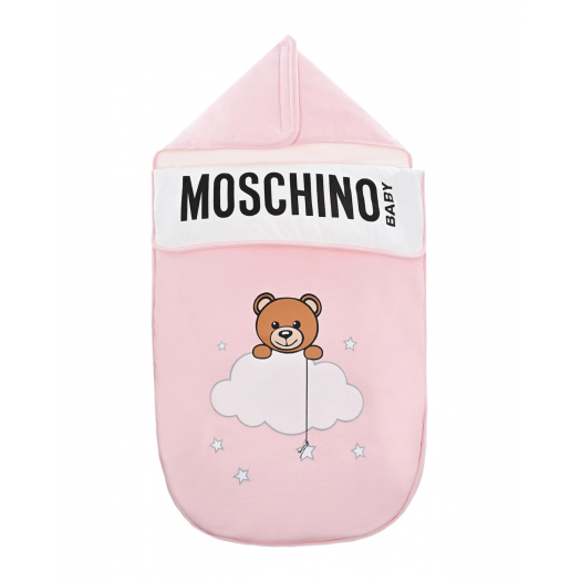 Розовый конверт с принтом &quot;медвежонок на облаке&quot; Moschino | Фото 1