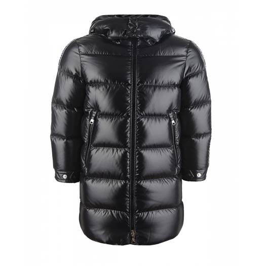 Черное глянцевое пальто-пуховик Moncler | Фото 1