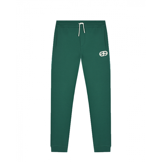 Зеленые спортивные брюки с белым лого Emporio Armani | Фото 1