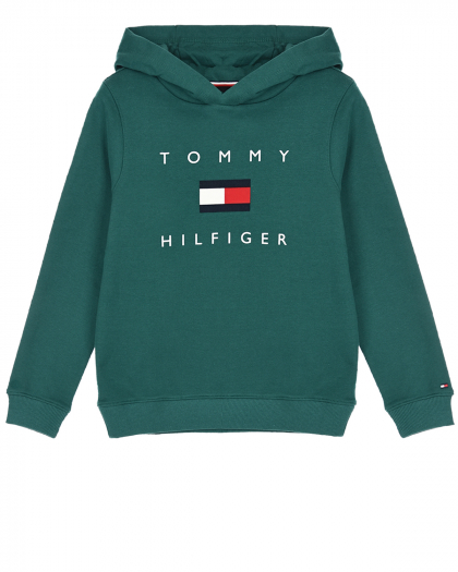 Зеленая толстовка-худи с логотипом Tommy Hilfiger | Фото 1