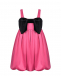Платье атласное на широких бретельках, черный бант на лифе, розовое Dan Maralex | Фото 1