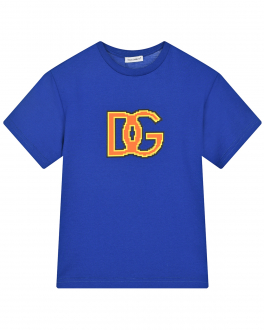 Синяя футболка с желтым лого Dolce&Gabbana Синий, арт. L4JTEY G7H3H B0315 | Фото 1