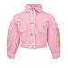 Розовая джинсовая куртка с вышивкой &quot;тюльпаны&quot; Monnalisa | Фото 1