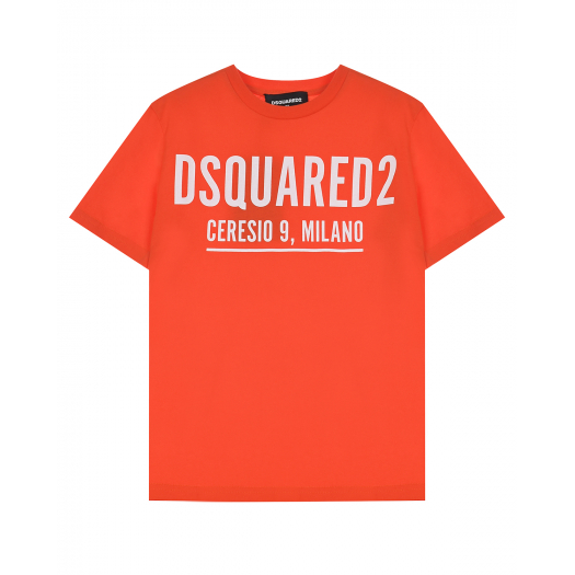Оранжевая футболка с белым лого Dsquared2 | Фото 1