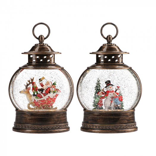 Новогодний сувенир &quot;Фонарь круглый. Санта на санях / Снеговик с ёлками&quot;, 17,5x8,5x28 см, цена за 1 шт. Timstor | Фото 1