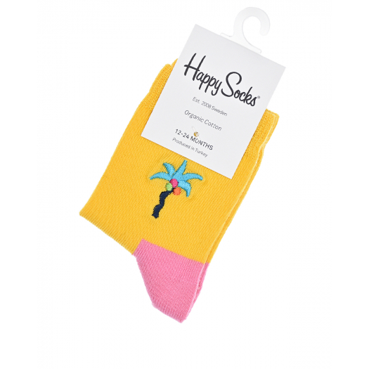 Желтые носки с вышивкой &quot;пальма&quot; Happy Socks | Фото 1