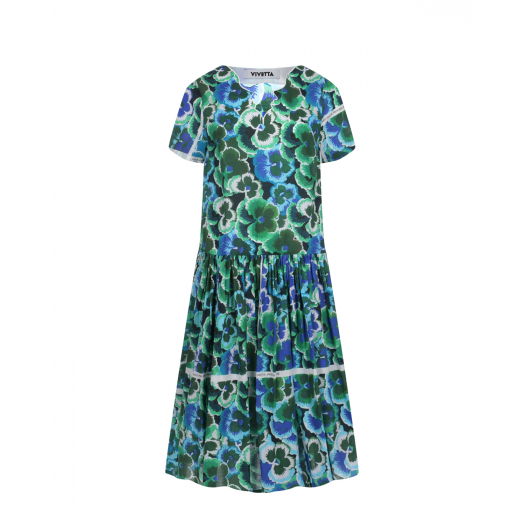 Сине-зеленое платье с цветочным принтом Vivetta | Фото 1