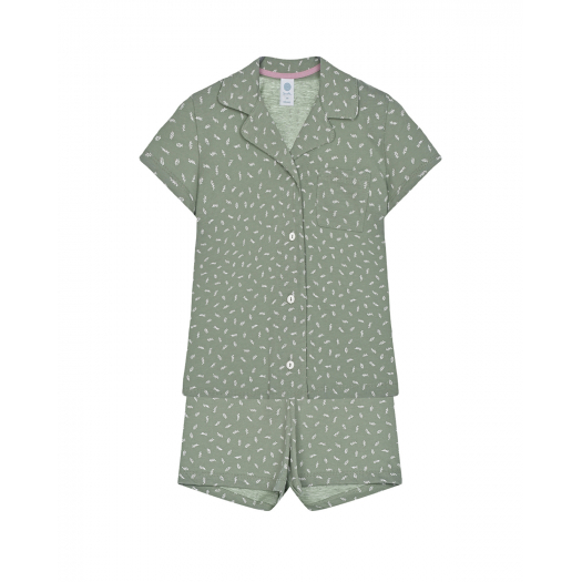 Зеленая пижама с растительным принтом Sanetta | Фото 1