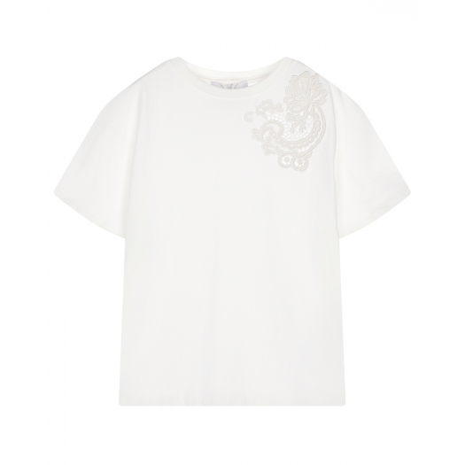 Белая футболка с ажурной вышивкой Ermanno Scervino | Фото 1