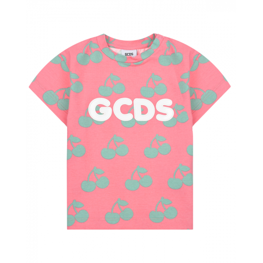 Розовая футболка с принтом &quot;вишни&quot; GCDS | Фото 1