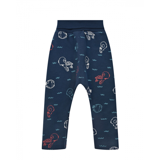 Темно-синие спортивные брюки с принтом &quot;черепахи&quot; Sanetta Kidswear | Фото 1