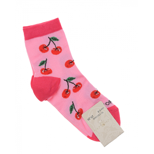 Розовые носки с принтом &quot;вишни&quot; Story Loris | Фото 1