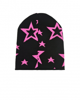 Черная шапка с розовыми звездами Catya Мультиколор, арт. 125704 8446 | Фото 2
