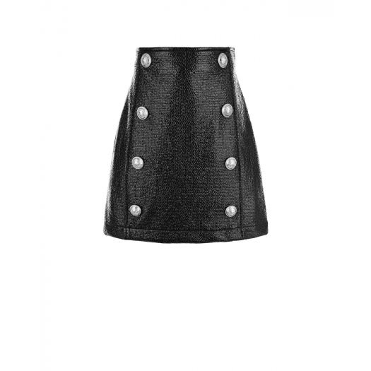 Черная юбка с серебристыми пуговицами Balmain | Фото 1