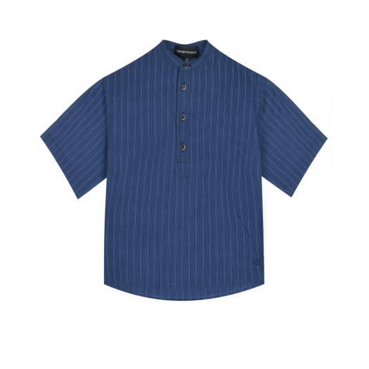 Синяя рубашка в полоску Emporio Armani | Фото 1