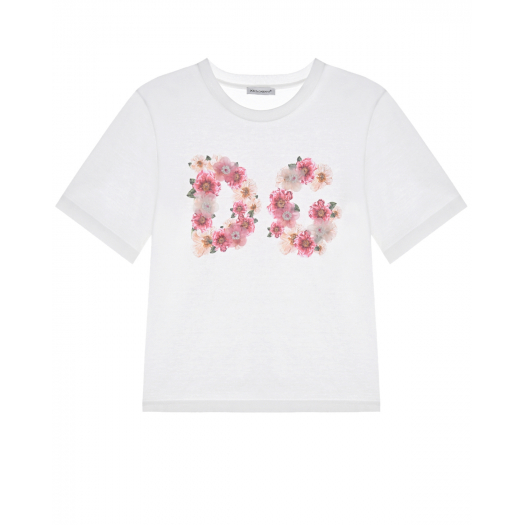 Белая футболка с цветочным логотипом Dolce&Gabbana | Фото 1