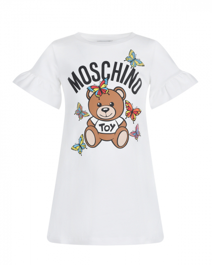 Трикотажное платье с принтом &quot;медвежонок&quot; Moschino | Фото 1
