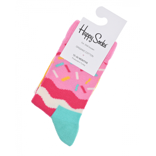Розовые носки с принтом &quot;пончик&quot; Happy Socks | Фото 1