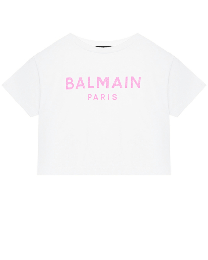 Футболка с розовым лого Balmain | Фото 1