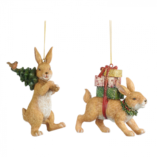 Елочная подвеска Рождественский кролик с елкой в асс. 2 вида, бежевый, 9 см Goodwill | Фото 1