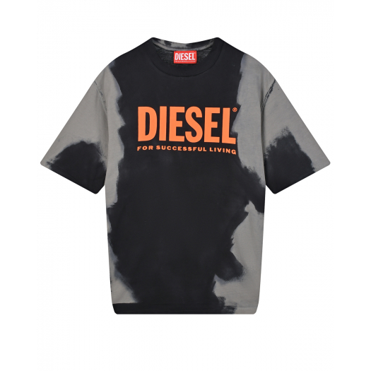 Черно-серая футболка с принтом tie-dye Diesel | Фото 1