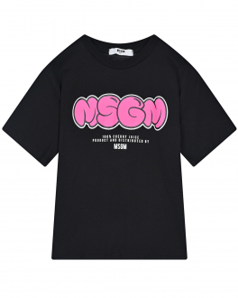 Черная футболка с розовым лого MSGM Черный, арт. MS029447 110 | Фото 1