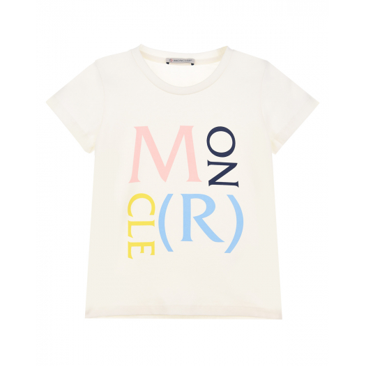 Белая футболка с разноцветным логотипом Moncler | Фото 1