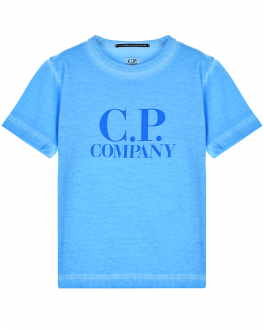 Голубая футболка с лого в тон CP Company Голубой, арт. 12CKTS062B-005697S 833 | Фото 1