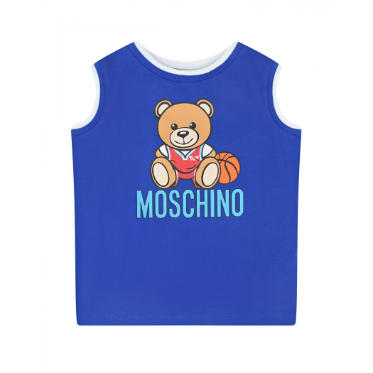 Синяя майка с принтом &quot;медвежонок-баскетболист&quot; Moschino | Фото 1
