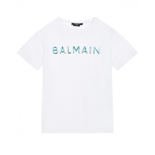 Белая футболка с синим лого Balmain | Фото 1