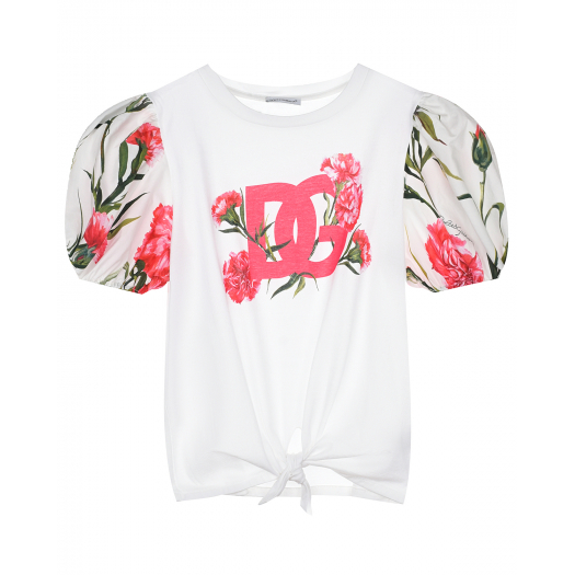 Белая футболка с принтом &quot;гвоздики&quot; Dolce&Gabbana | Фото 1