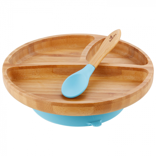 Набор 2 предмета (бамбуковая тарелка Toddler, ложка), голубой  | Фото 1