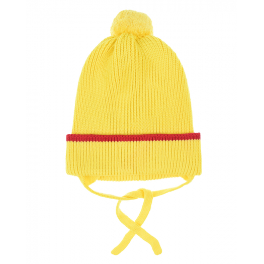 Желтая шапка с помпоном и завязками Chobi | Фото 1