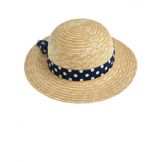 Соломенная шляпа с синей лентой в горошек MaxiMo | Фото 1